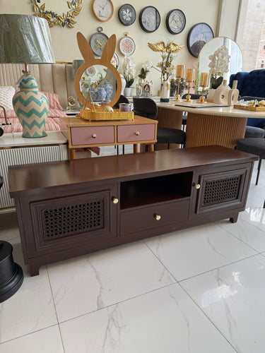 Brown cane tv console