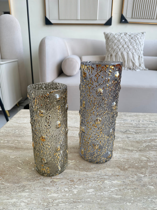 Glass Gold & Silver Cylinder Vase set