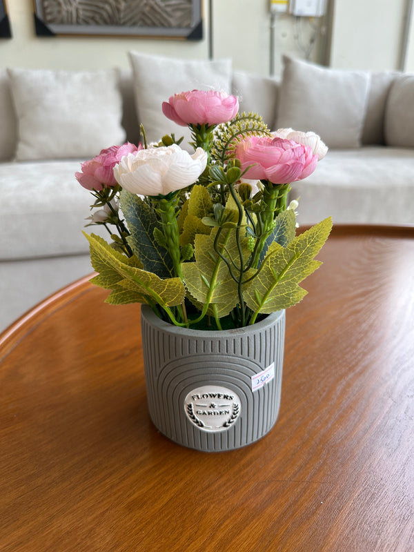 Flowers & Garden Grey Planter 004 Pink & Off White