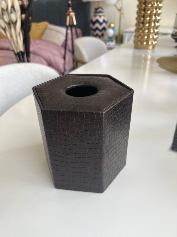 Leather Tissue box round 03