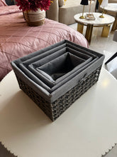 Grey Hand Woven Rattan Storage Baskets