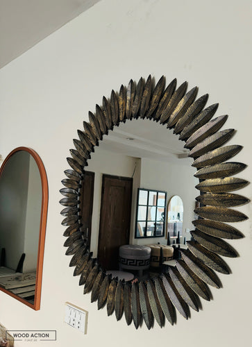 Large Black Leaf Mirror