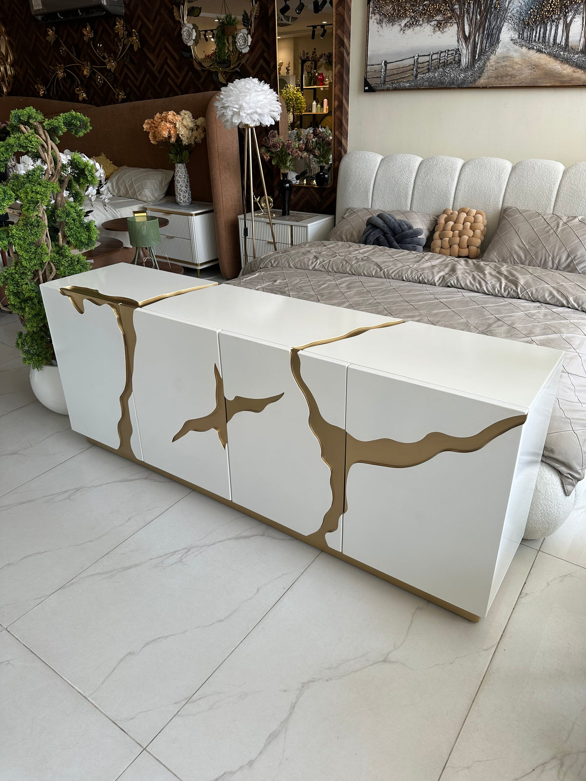 White Abstract Side Board