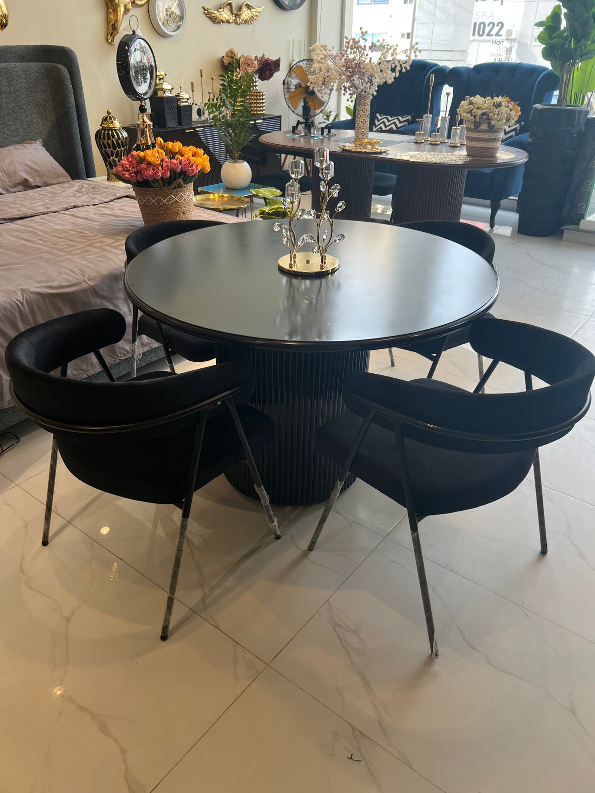 4 Seater Black Velvet Dining Table