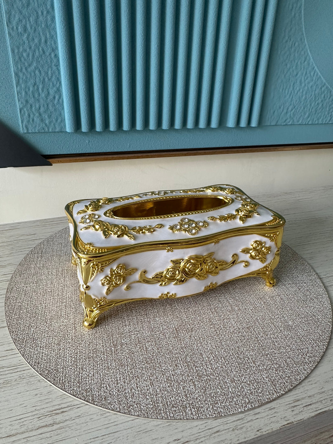 Vintage Tissue Box Gold & White