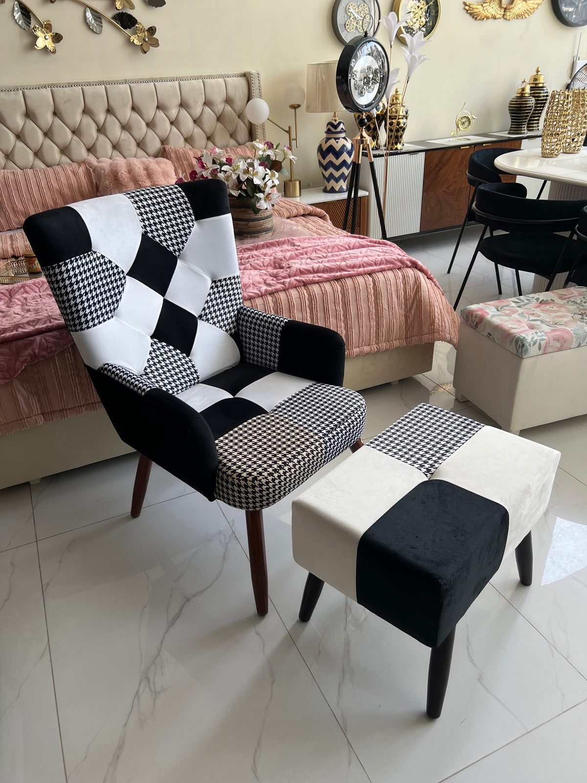 Avacardo Patchwork chair with Large stool