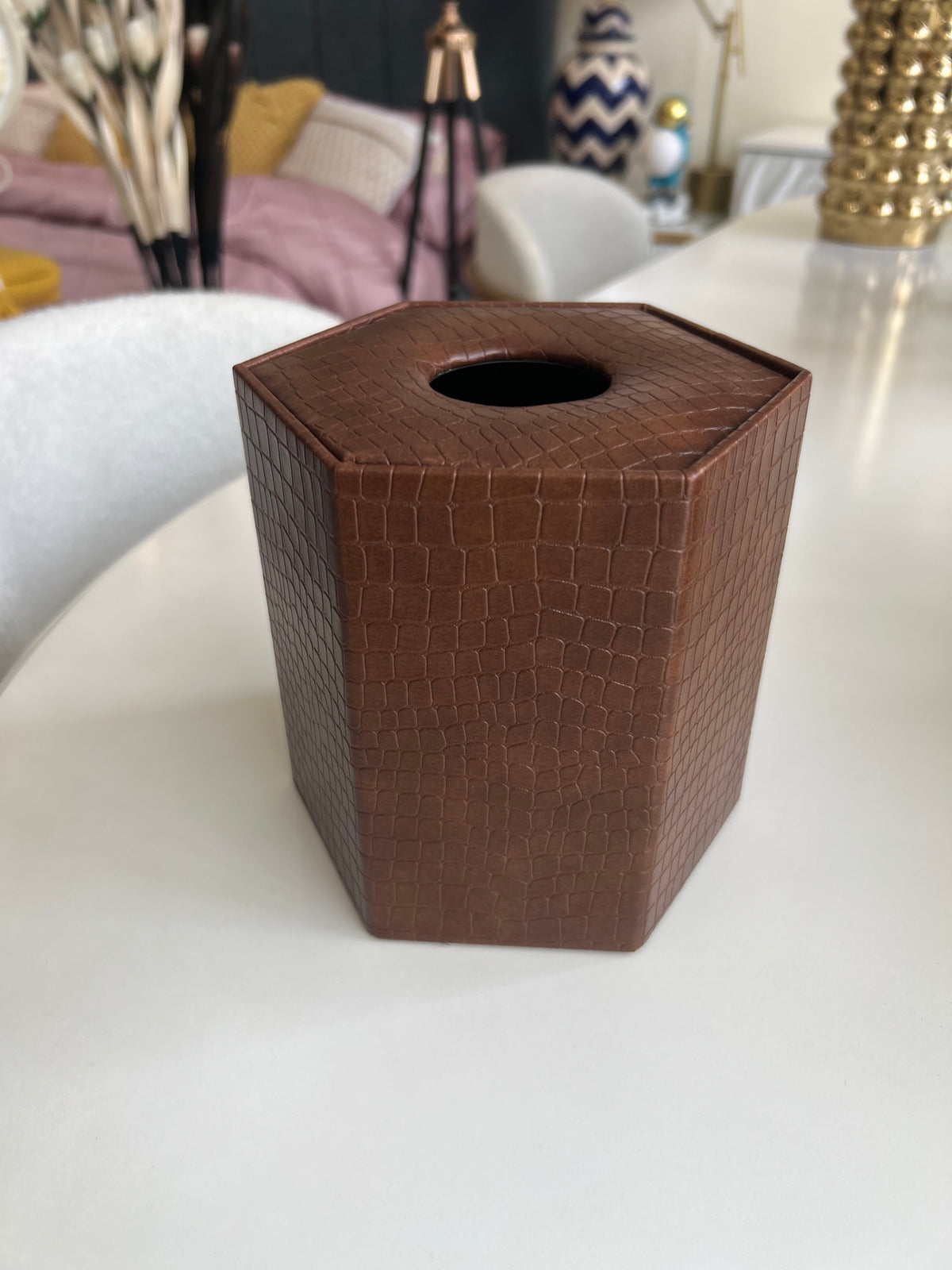 Leather Tissue box round 06