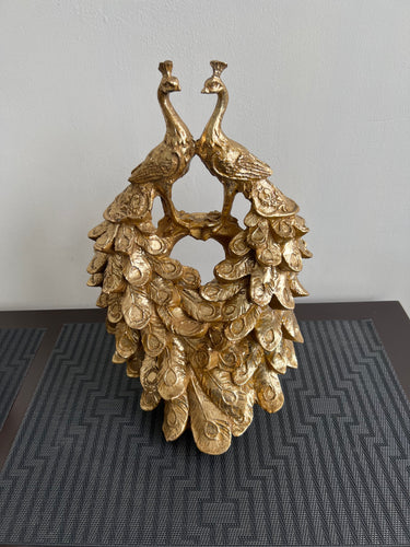 Twin Peacocks Sculpture Gold