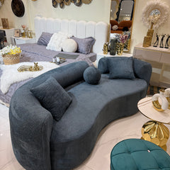 Blue Isle boucle curved sofa