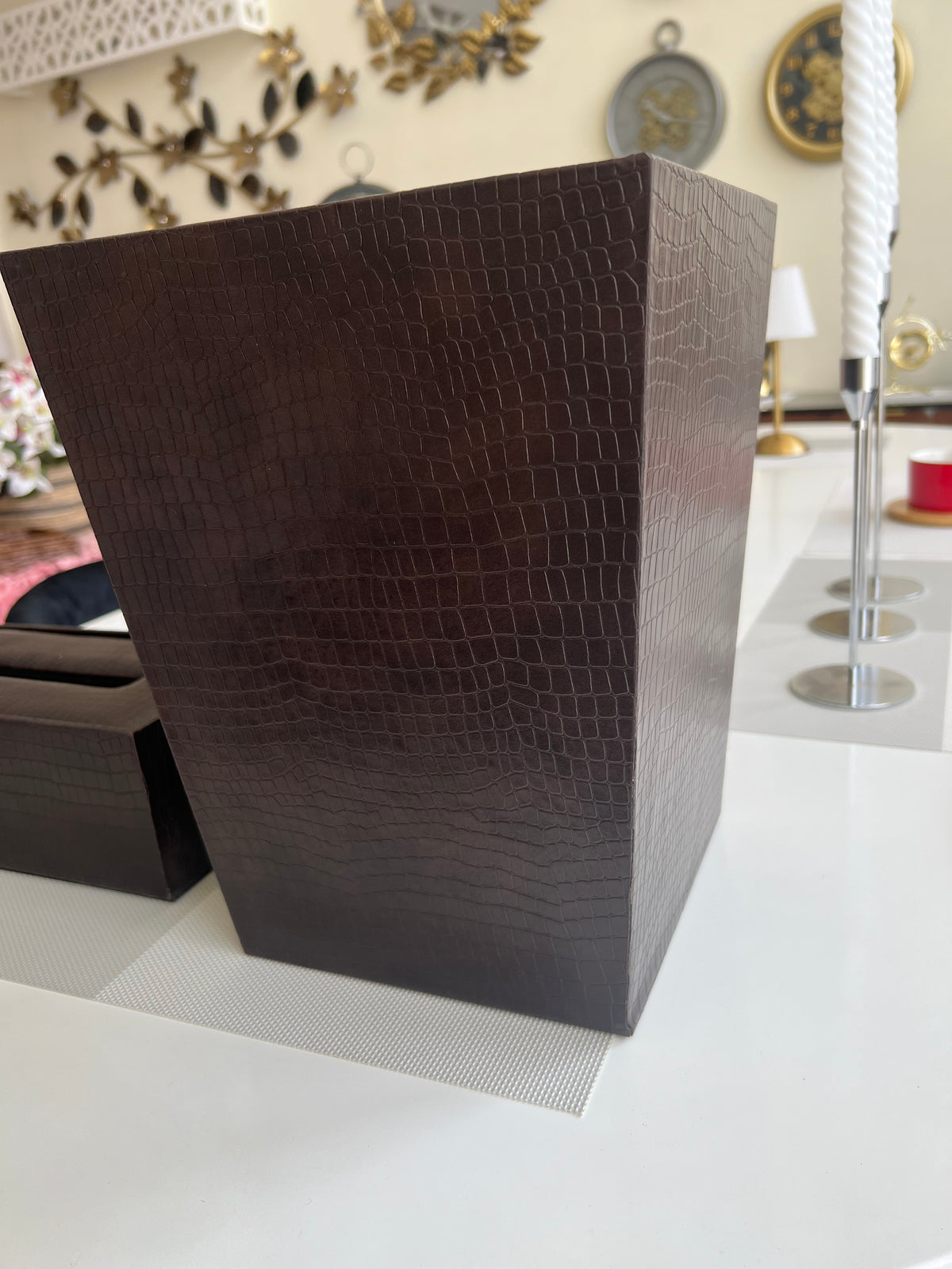 Leather Tissue Box and Dustbin 03