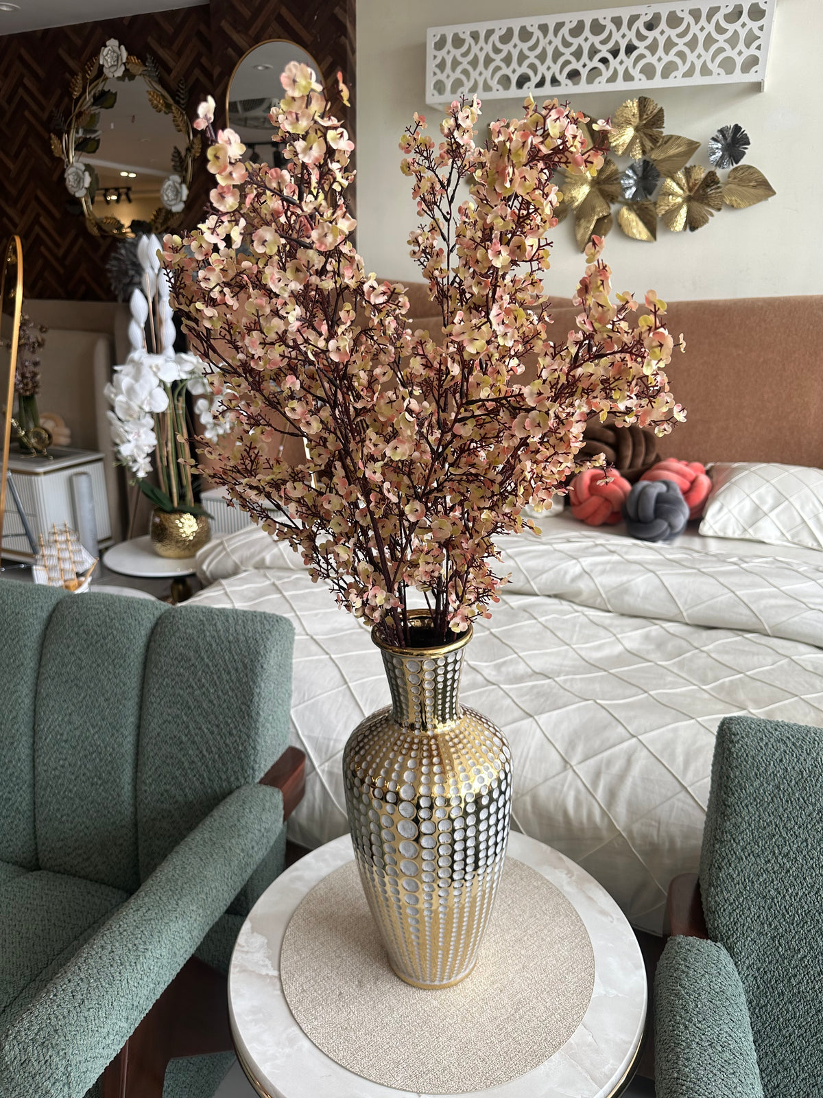 Faux Eucalyptus Spray Pink & beige