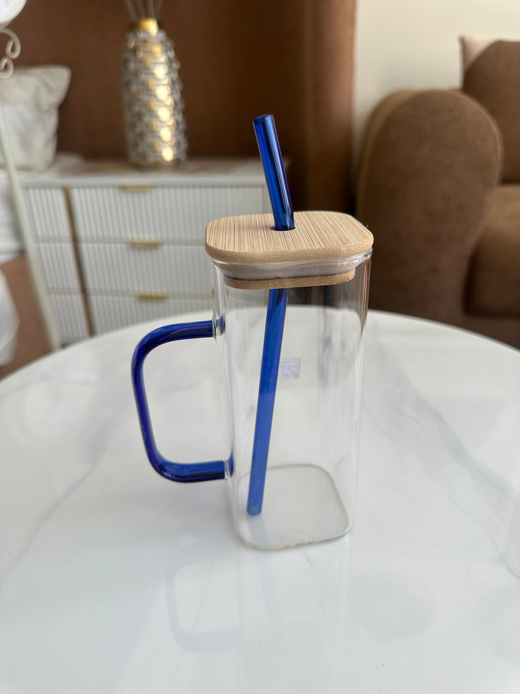 Square glass mug Wooden lids