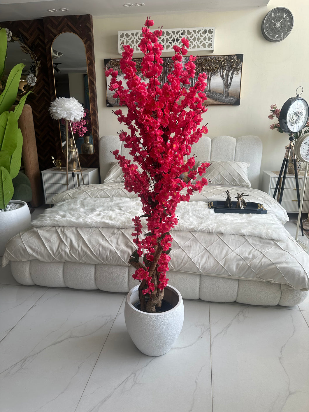 Red Blossom Flower Plant with textured Planter