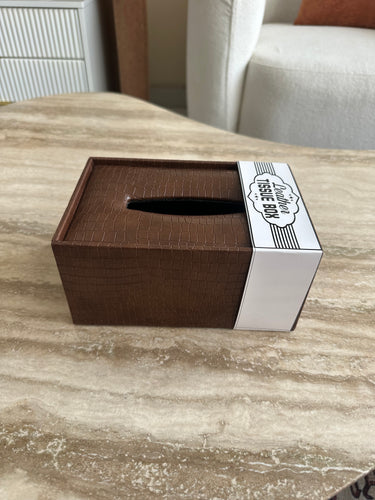 Leather Tissue box brown 016