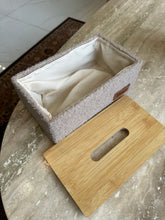 Beige boucle tissue box and Storage box