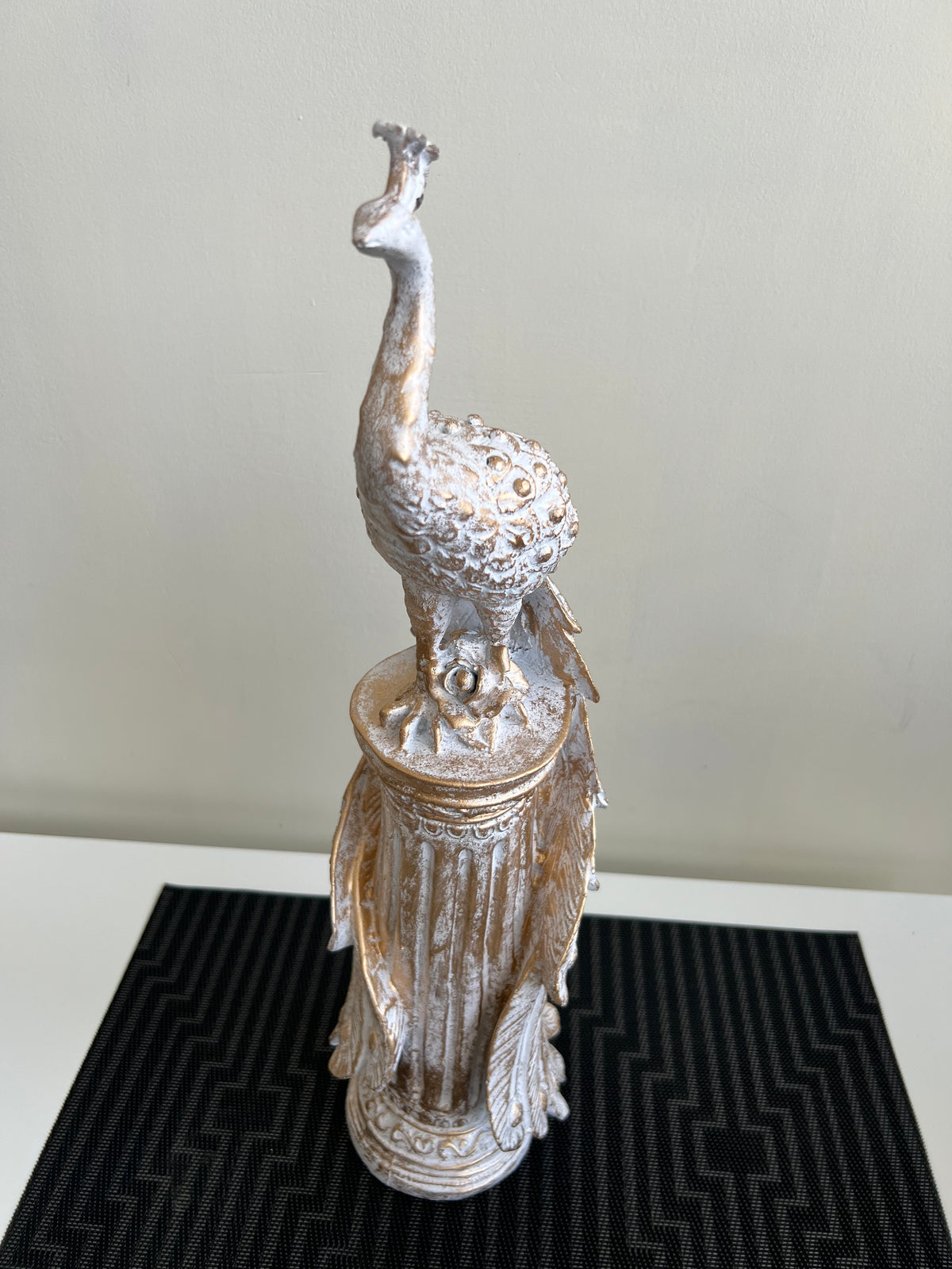 Peacock Sculpture White Antique