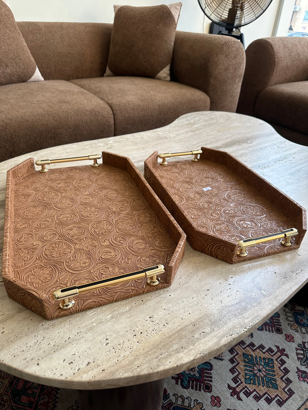 Brown Leather Tray set with design 021