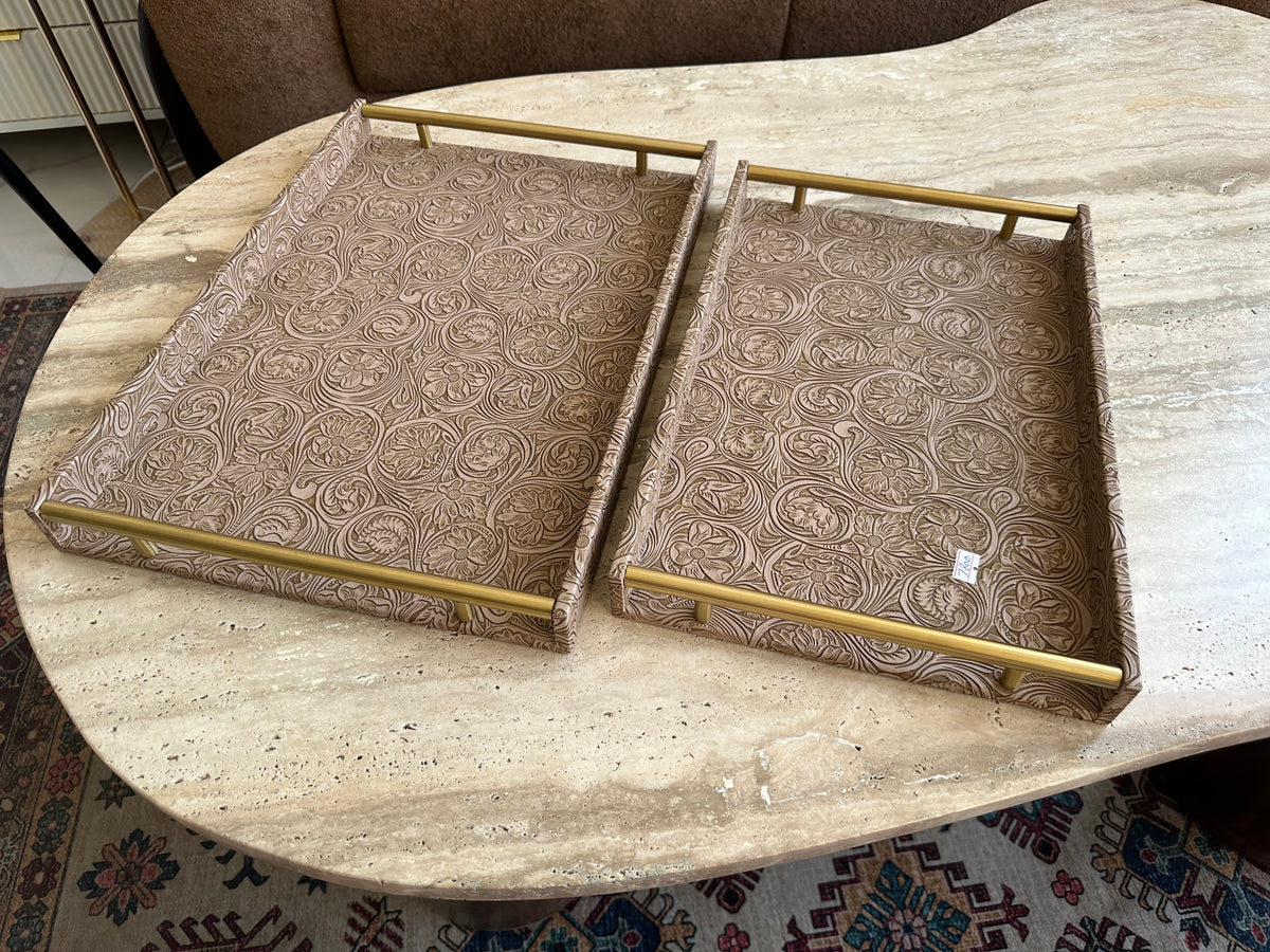 Taupe Leather Tray set with design 018