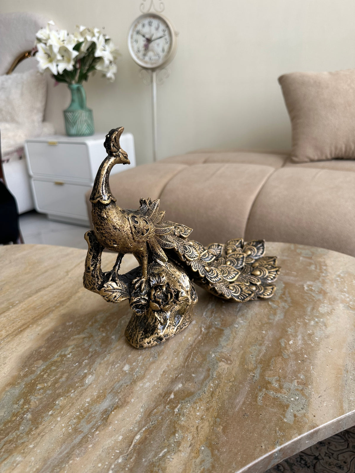 Peacock Sculpture Antique Black 04