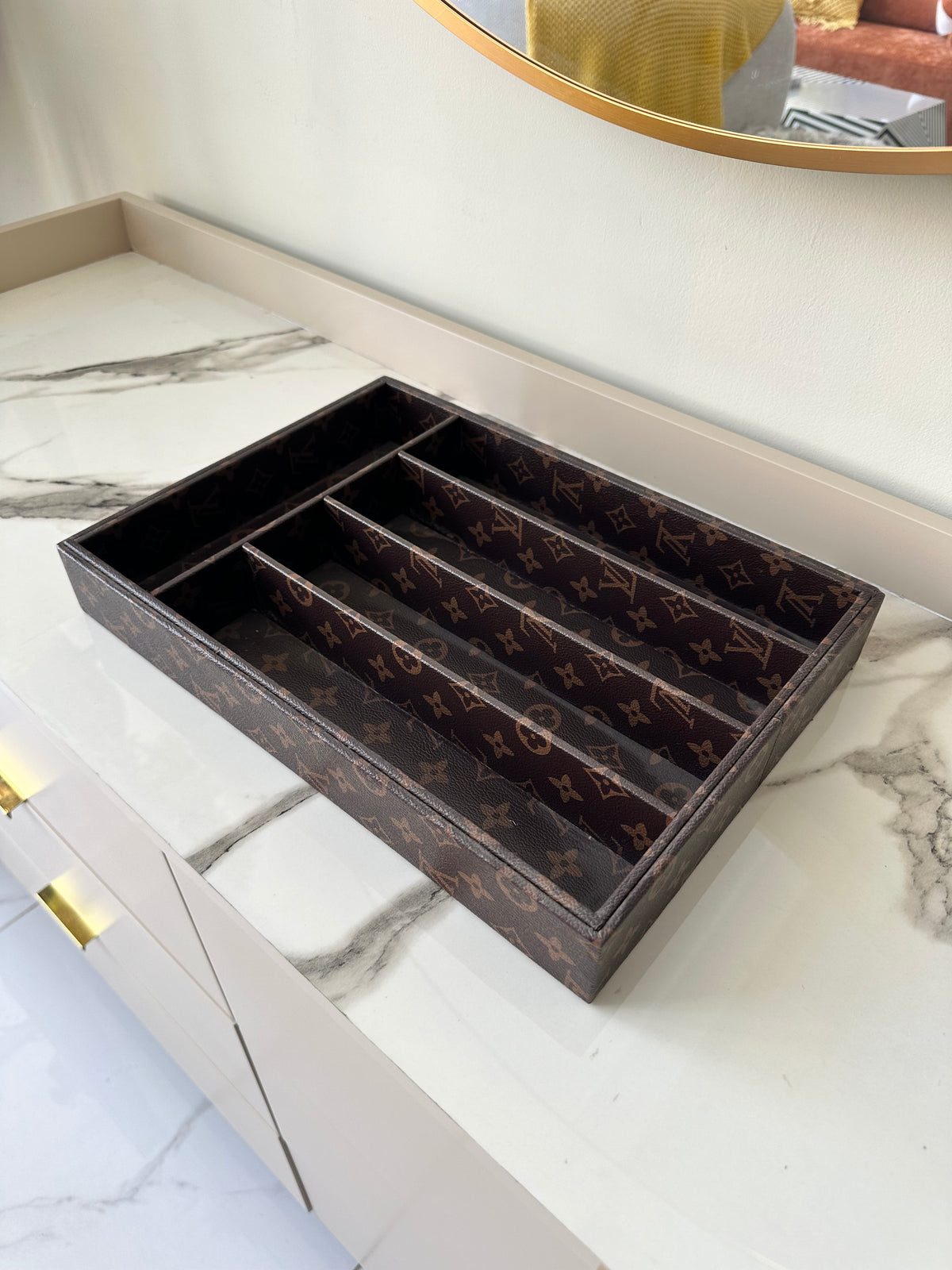Cutlery Leather Tray Printed Brown