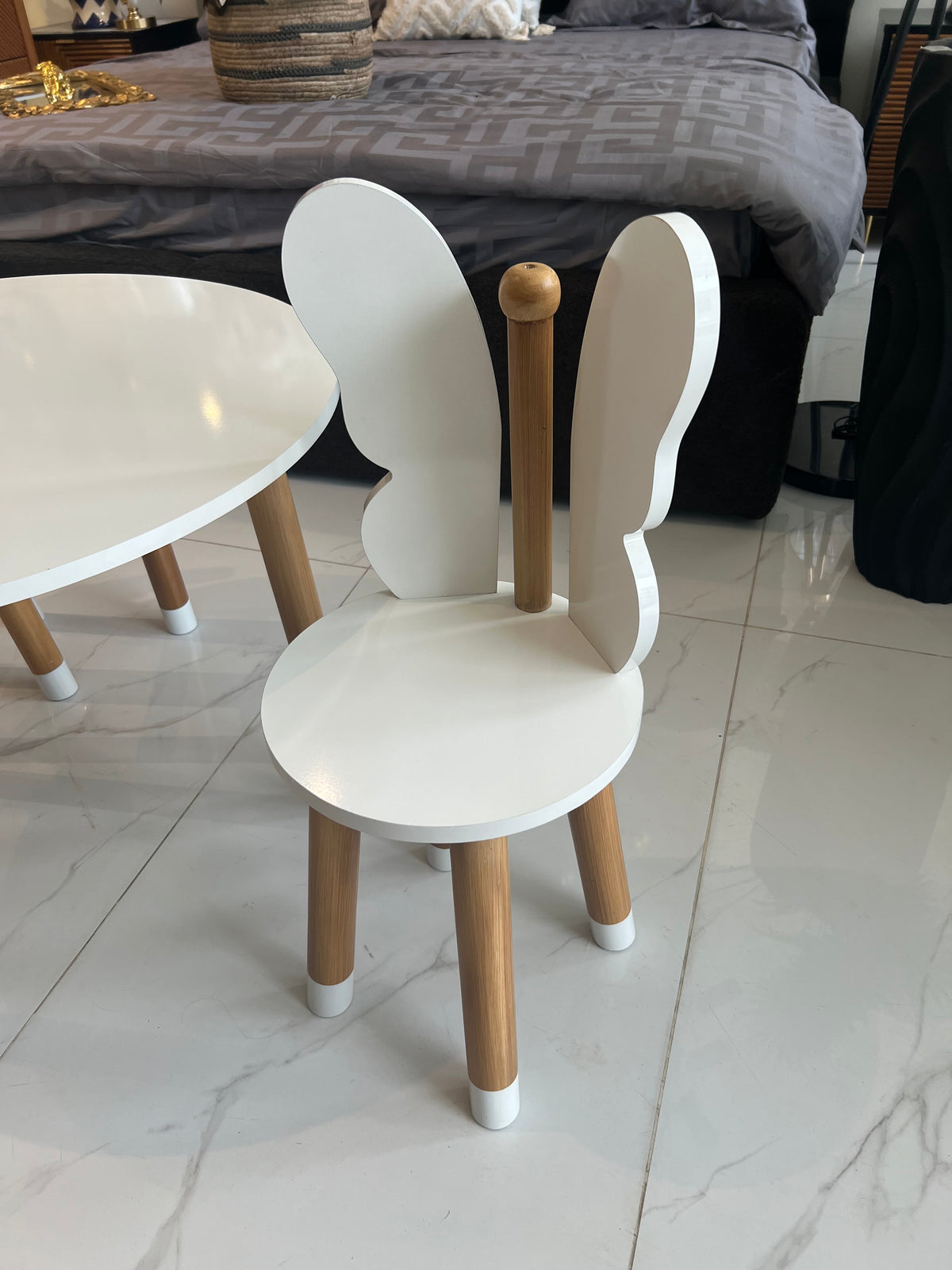 White Butterfly Round Table & 2 Chairs
