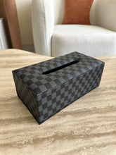 Leather Tissue box black chequered 19