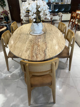 Travertine Dining Table with Rattan chairs (Delivery only in Lhr)