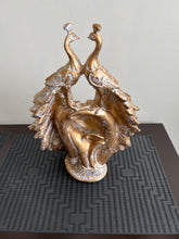 Twin Peacocks Sculpture White Antique