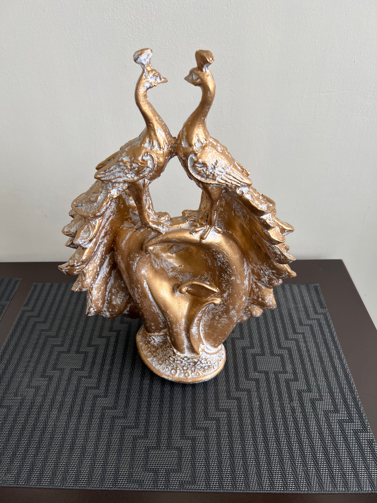 Twin Peacocks Sculpture White Antique
