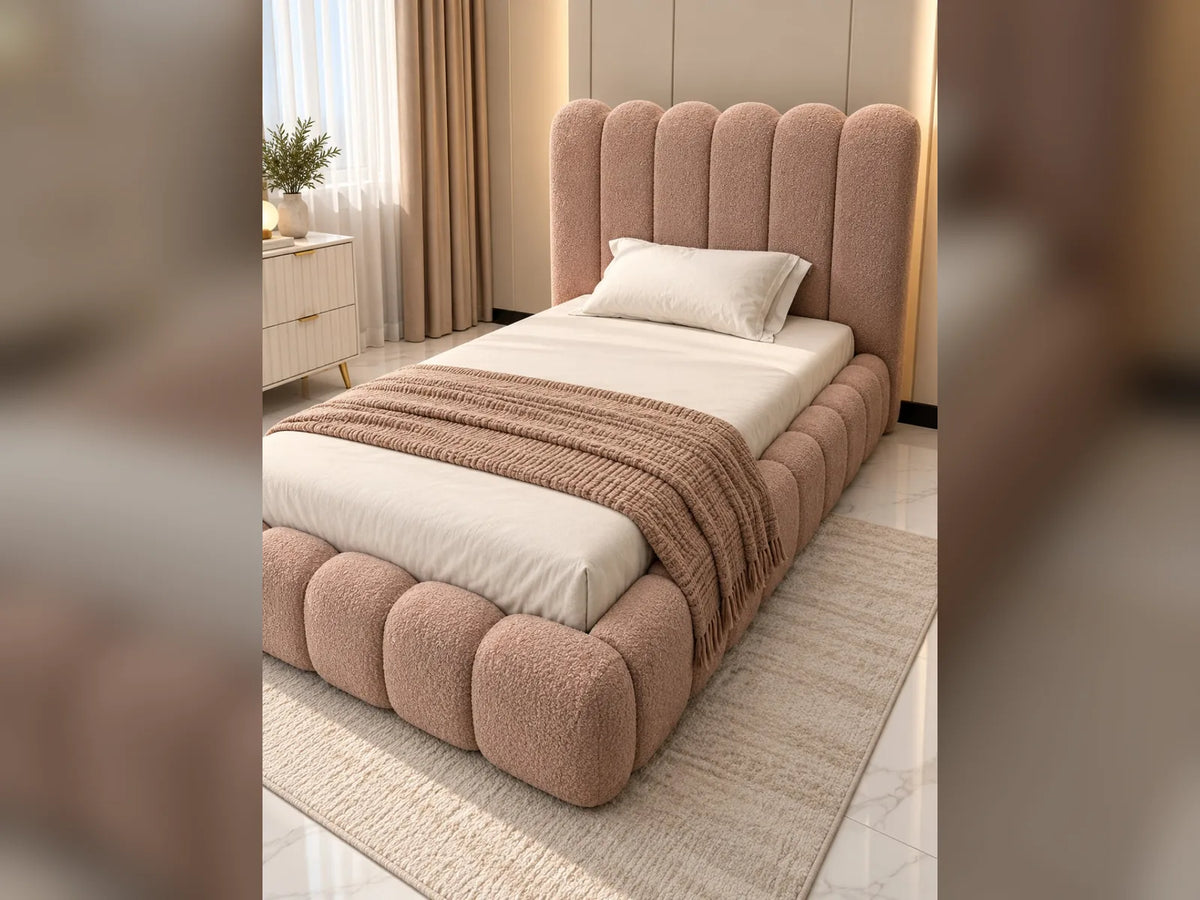 Rocky boucle Bed Single Pink