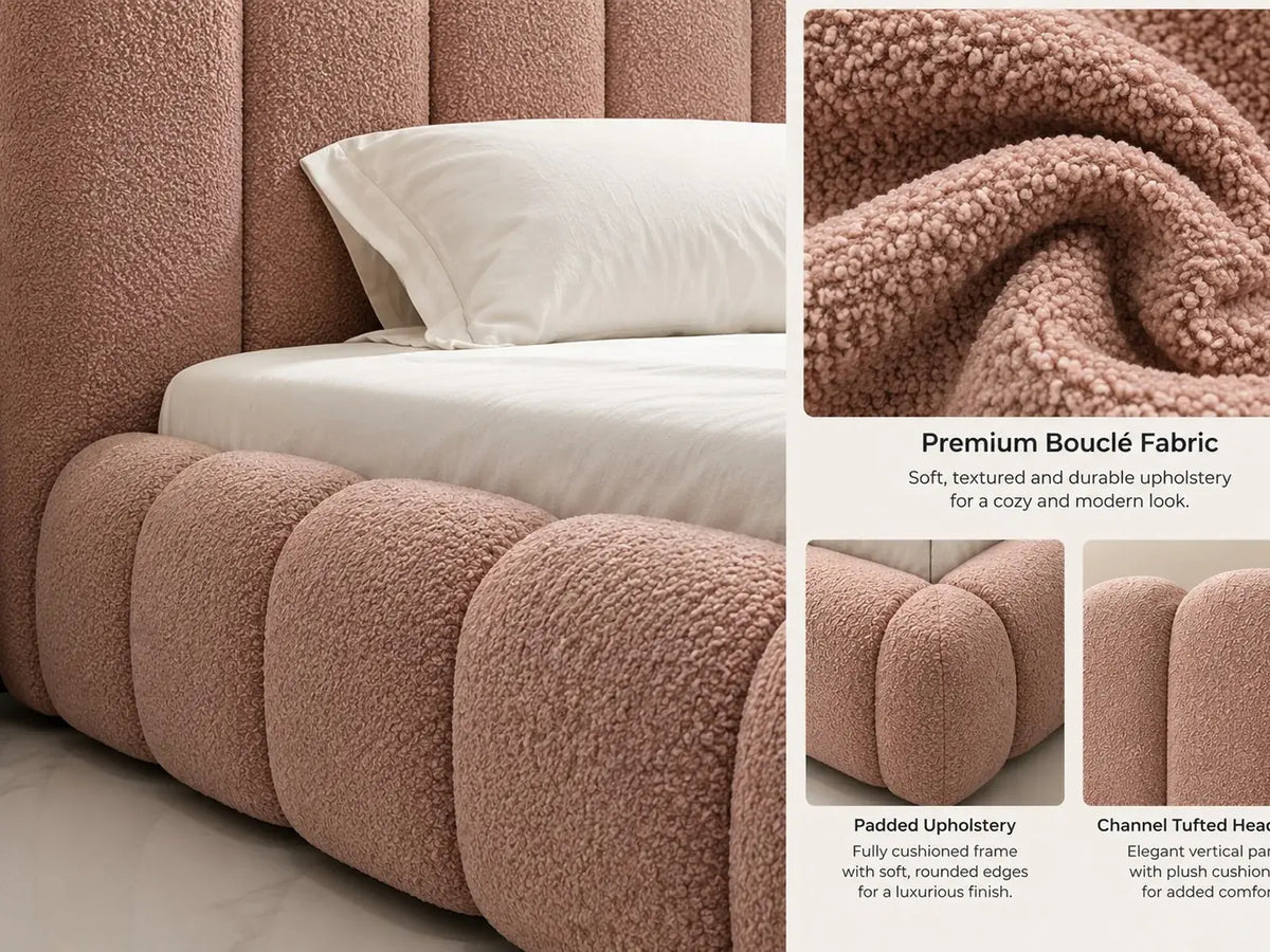 Rocky boucle Bed Single Pink