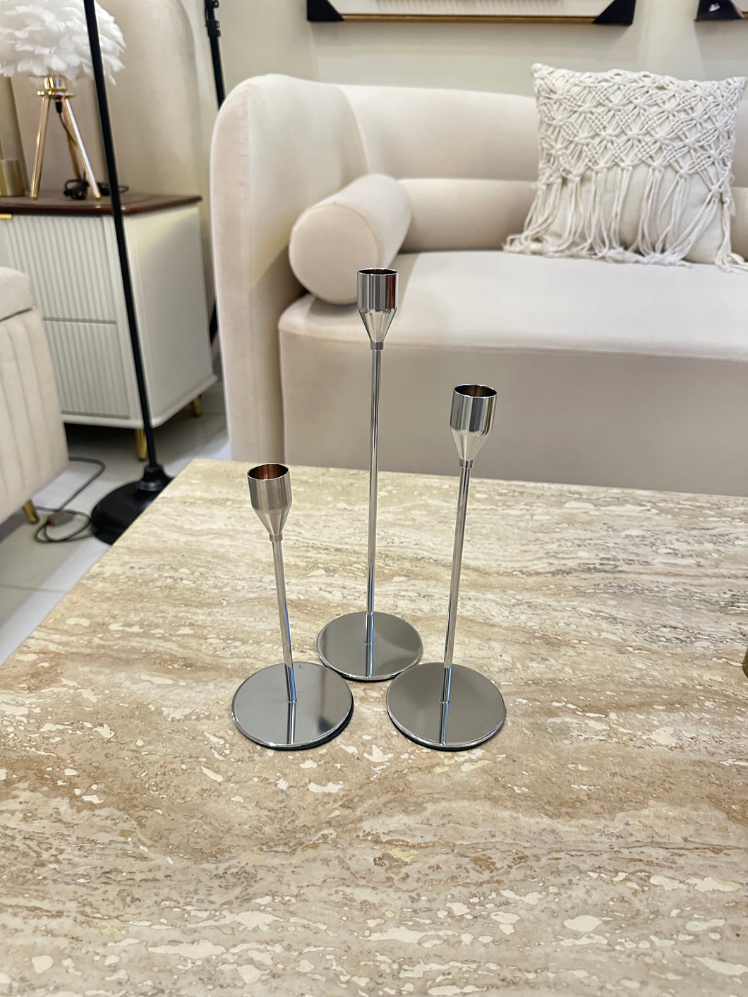 Set of 3 candle stands medium silver 013