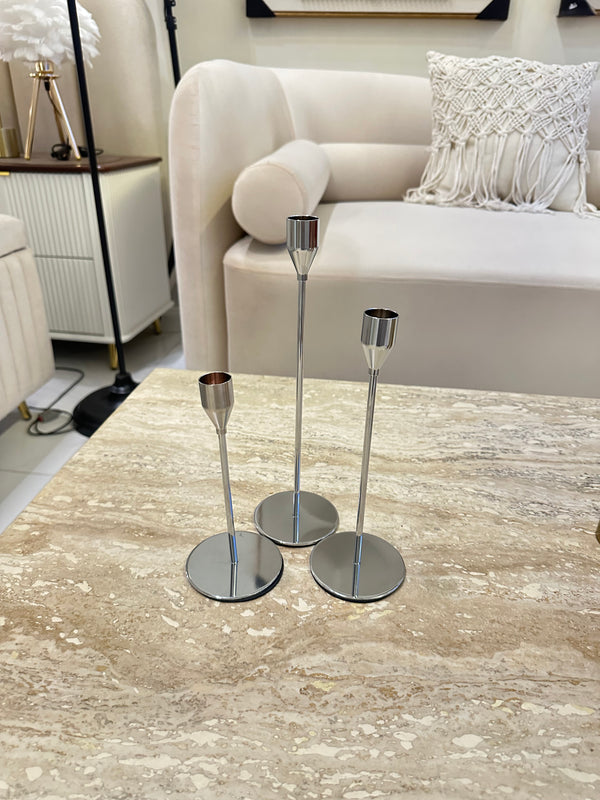Set of 3 candle stands medium silver 013