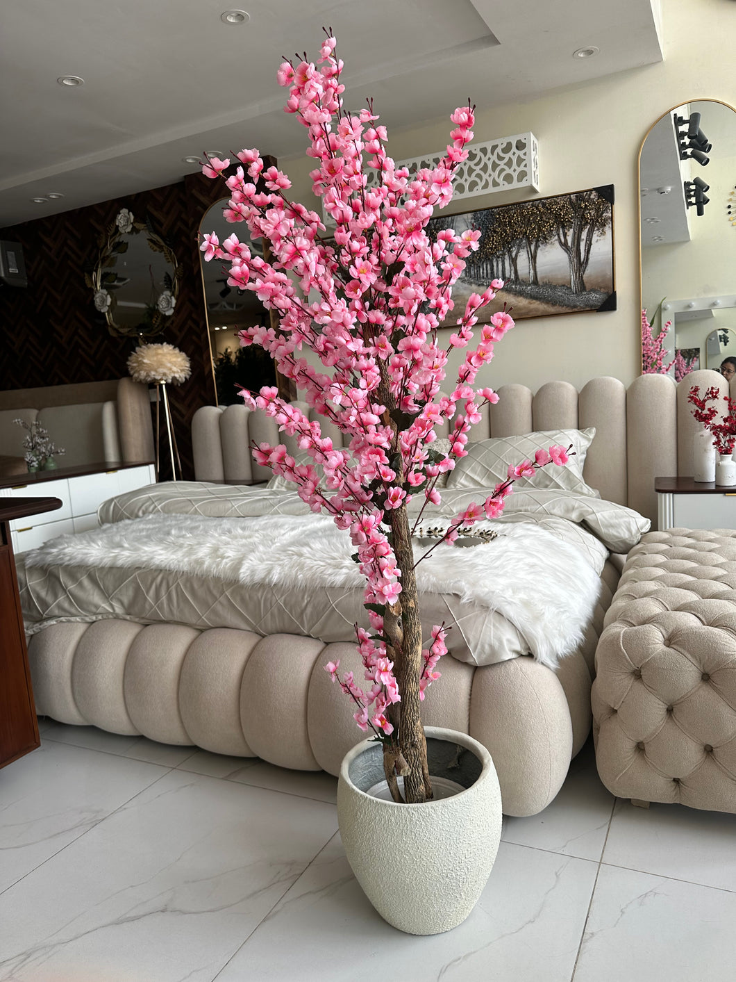 Light Pink Blossom Flower Plant with textured Planter
