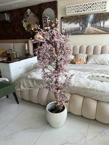 Faux Eucalyptus light pink flower Plant (medium) with Hugo planter White