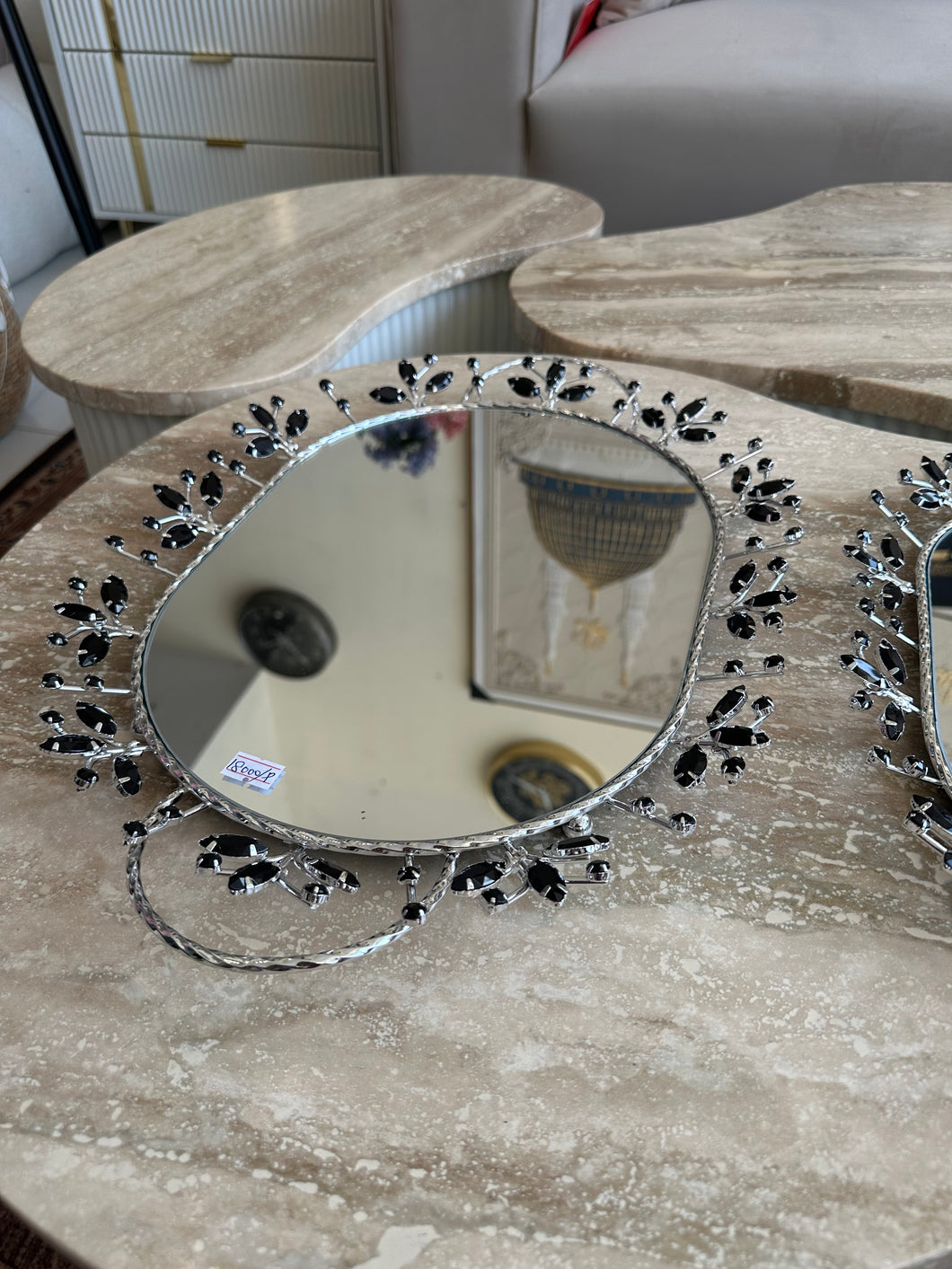 Silver with black crystals tray set