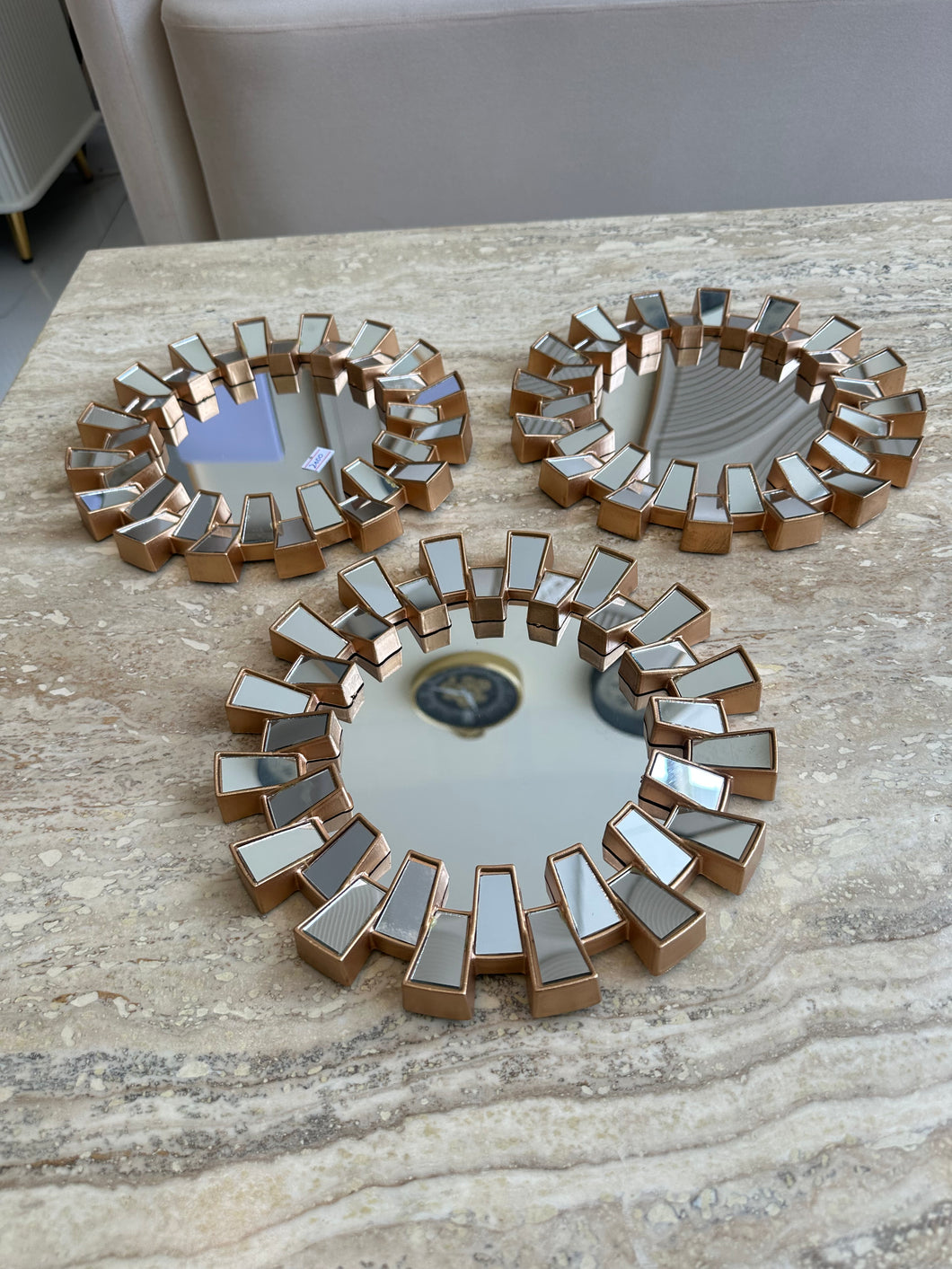 Gold Round wall Mirrors set of 3 002