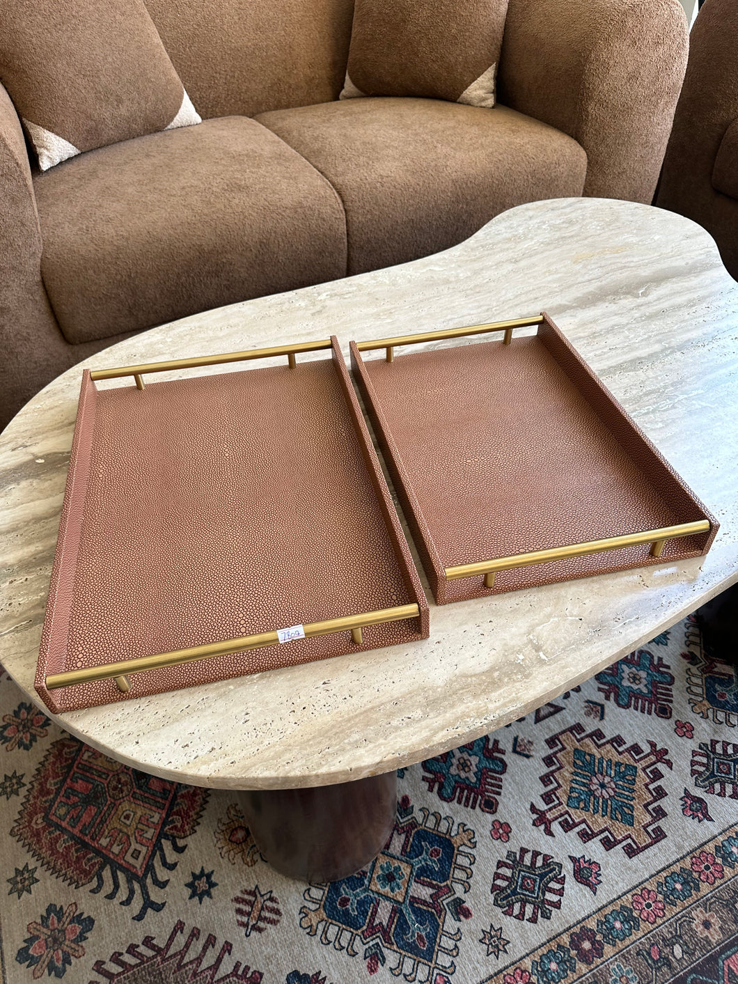 Light Brown Leather Tray set with design 016