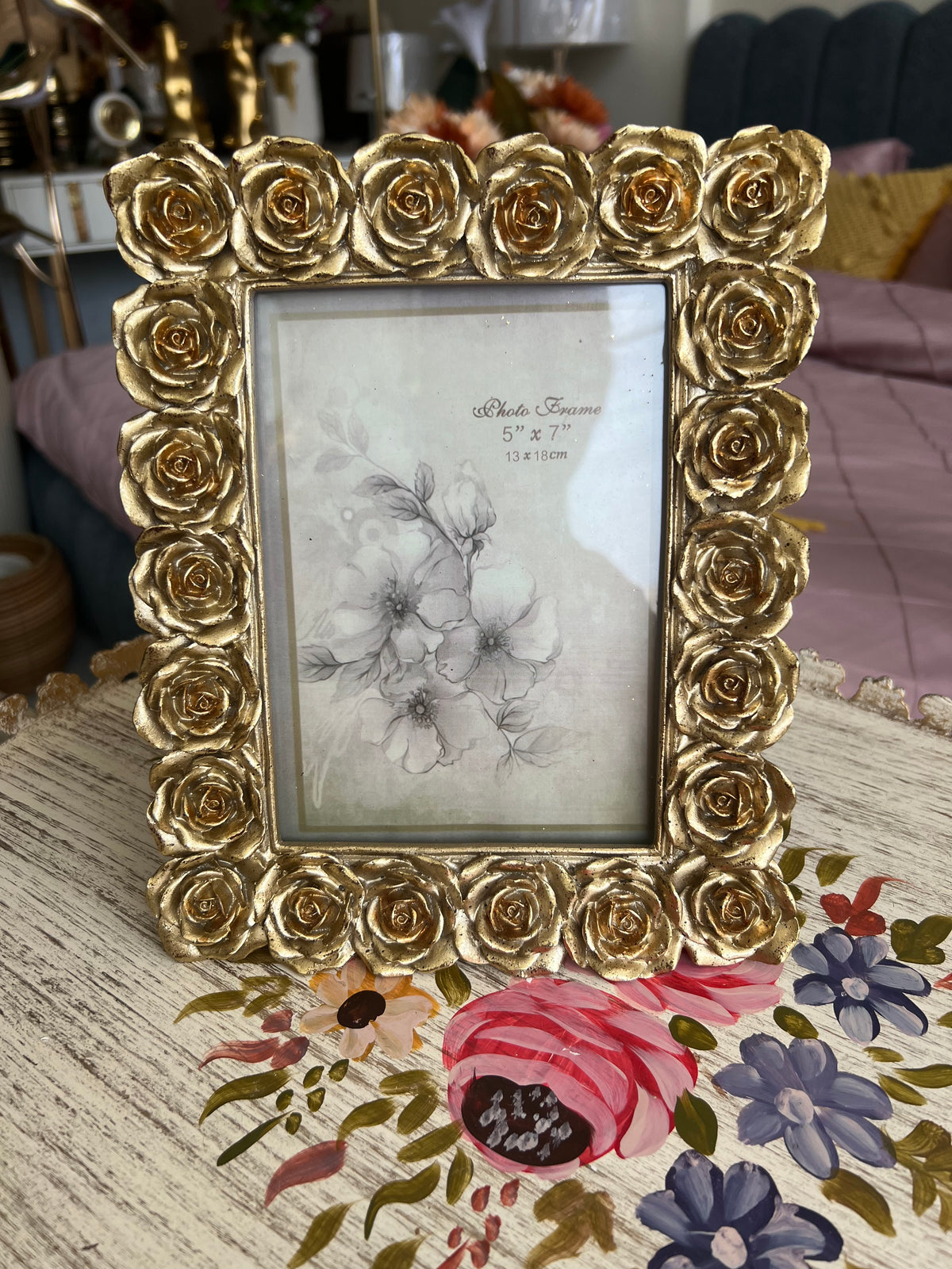 Resin Frame Flowers Gold 002