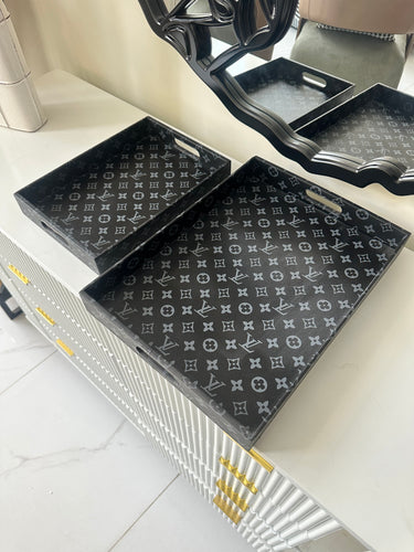Leather Tray set Printed Black