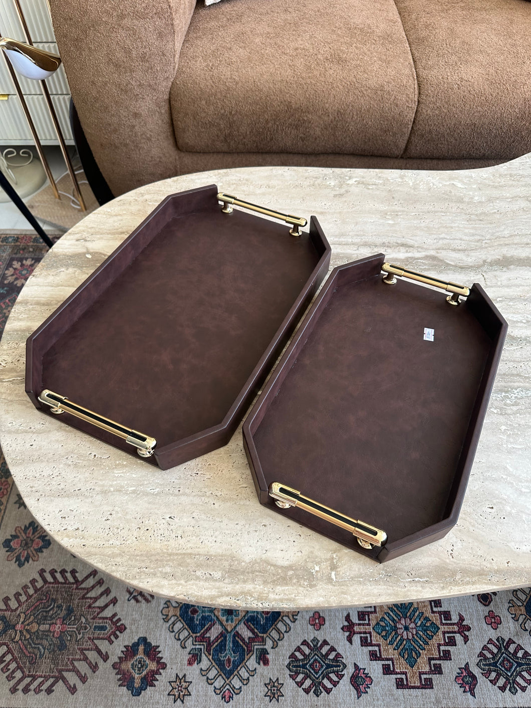 Leather Tray set with Gold handles 012