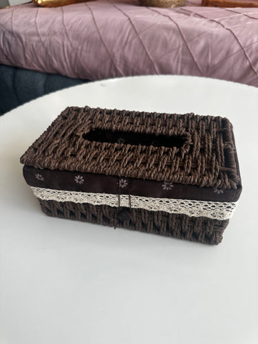 Hand Woven Rattan Tissue Box dark brown