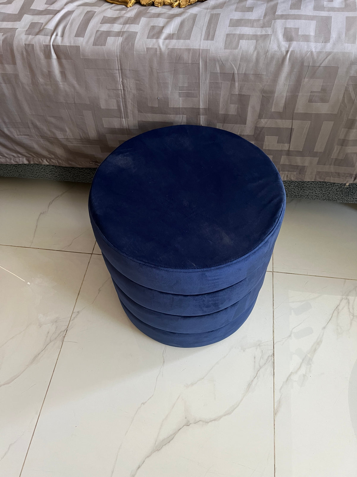 Velvet Premium round Stool Blue 0016
