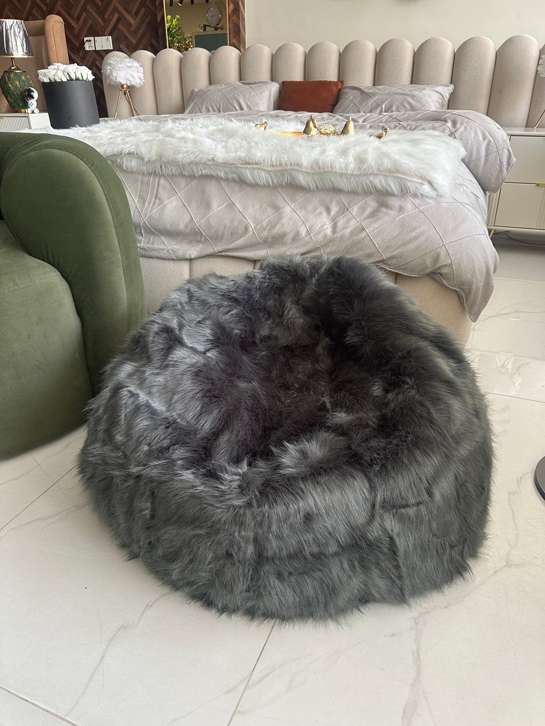 Grey Fur Bean Bag