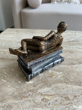Book Reading Women Sculpture 02 Black Antique