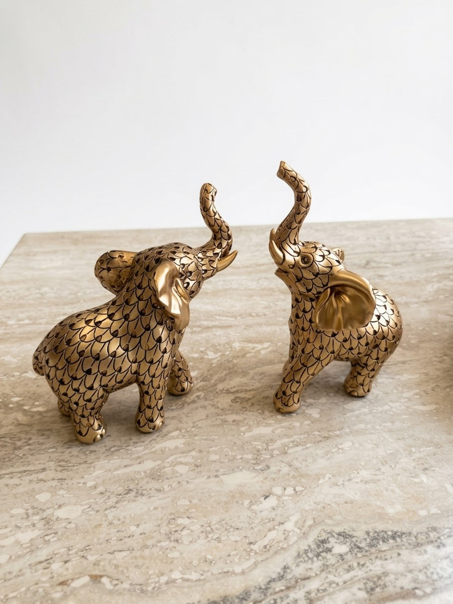 Set of 2 Gold Elephants