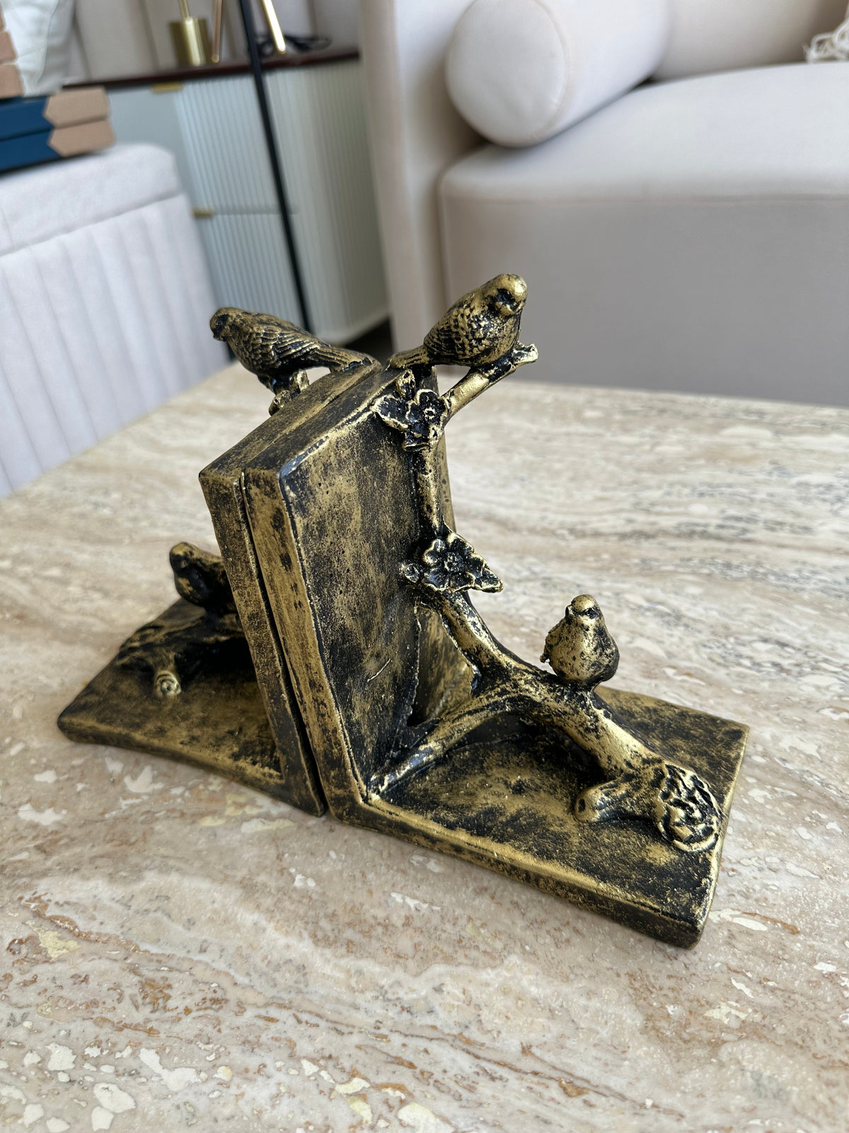 Birds on stem black antique bookend