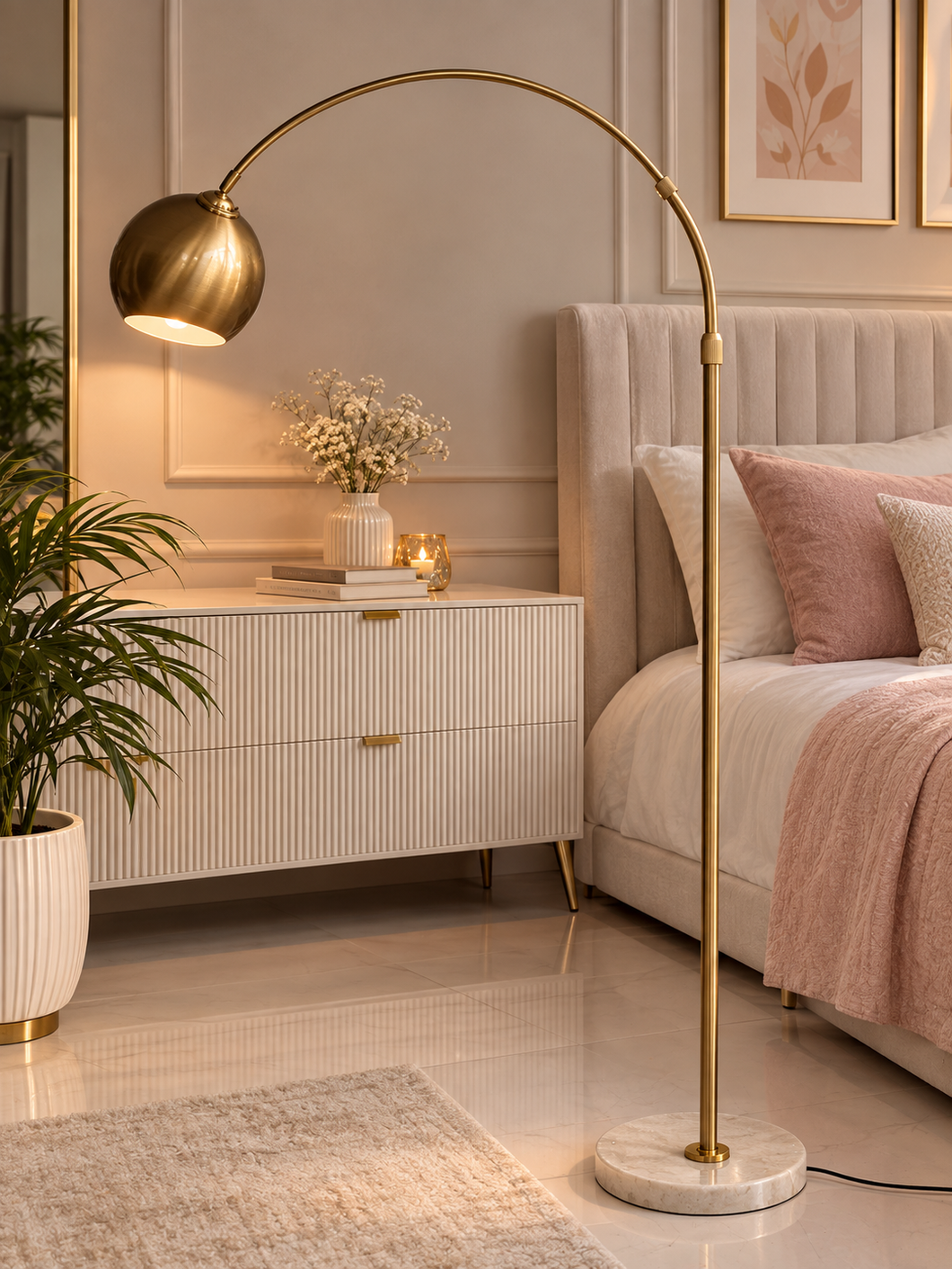 Golden globe lamp with marble base