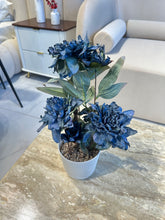 Blue Peony Flower in Ribbed Pot