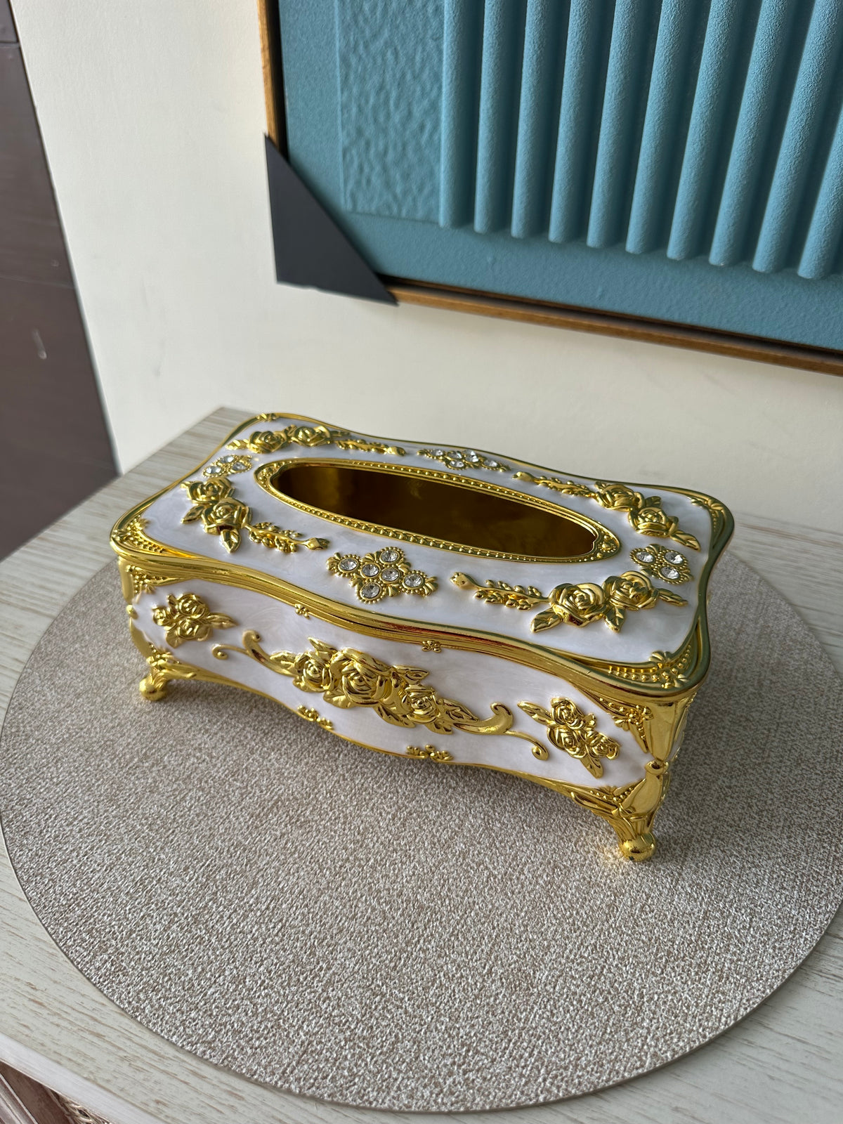 Vintage Tissue Box Gold & White